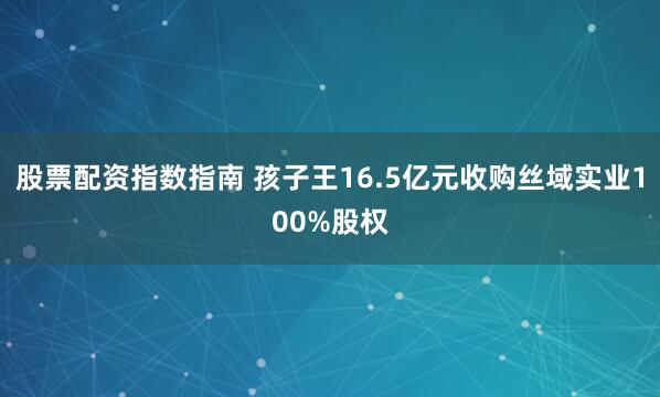 股票配资指数指南 孩子王16.5亿元收购丝域实业100%股权